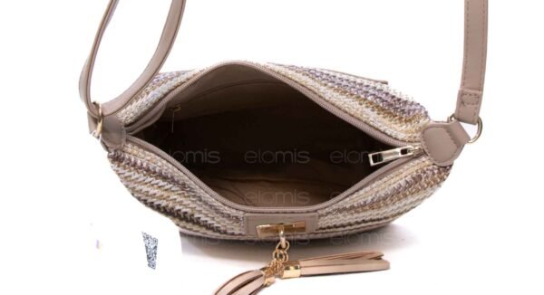 Sac bandoulière " Elisa Bag " multicolore en tissus - Finitions cuir synthétique Taupe – Image 6