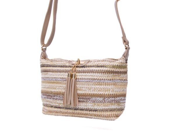 Sac bandoulière " Elisa Bag " multicolore en tissus - Finitions cuir synthétique Taupe