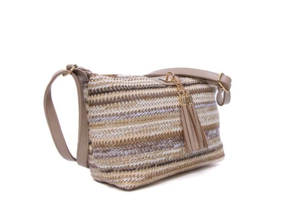 Sac bandoulière " Elisa Bag " multicolore en tissus - Finitions cuir synthétique Taupe – Image 2