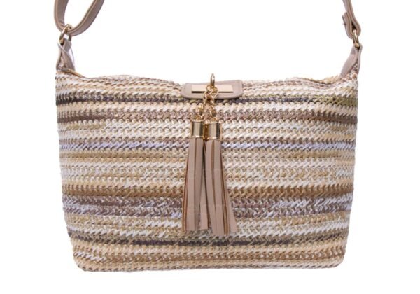 Sac bandoulière " Elisa Bag " multicolore en tissus - Finitions cuir synthétique Taupe – Image 5