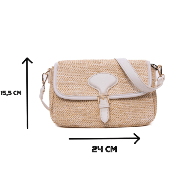 Sac bandoulière moyenne taille "Erick Style " à double bandoulière - tissus Abricot / cuir synthétique beige clair – Image 3