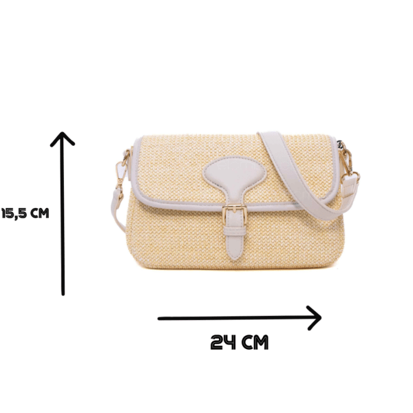 Sac bandoulière moyenne taille "Erick Style " à double bandoulière - tissus Paille / cuir synthétique beige clair – Image 3