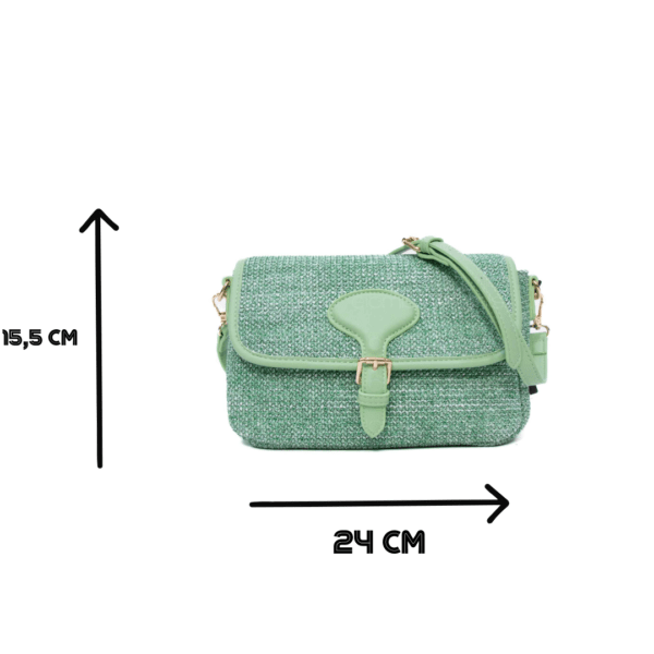 Sac bandoulière moyenne taille "Erick Style " à double bandoulière tissus / cuir synthétique - Vert – Image 3