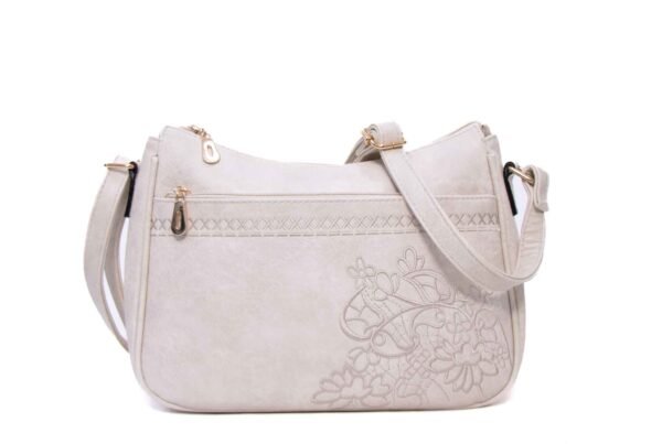 Sac bandoulière à triple compartiments avec décoration brodé - Beige clair