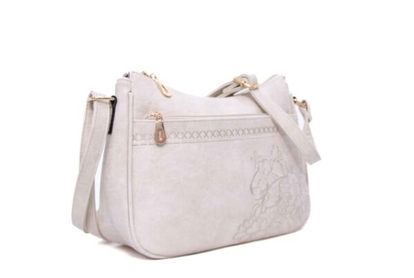 Sac bandoulière à triple compartiments avec décoration brodé - Beige clair – Image 2