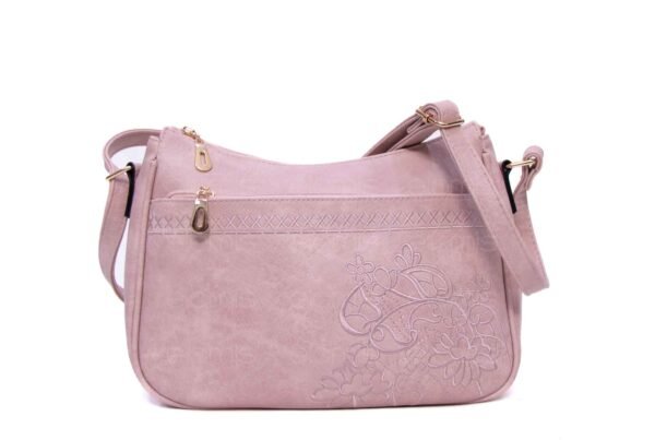 Sac bandoulière à triple compartiments avec décoration brodé - Rose Pastel – Image 3