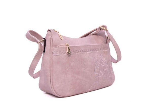 Sac bandoulière à triple compartiments avec décoration brodé - Rose Pastel – Image 2