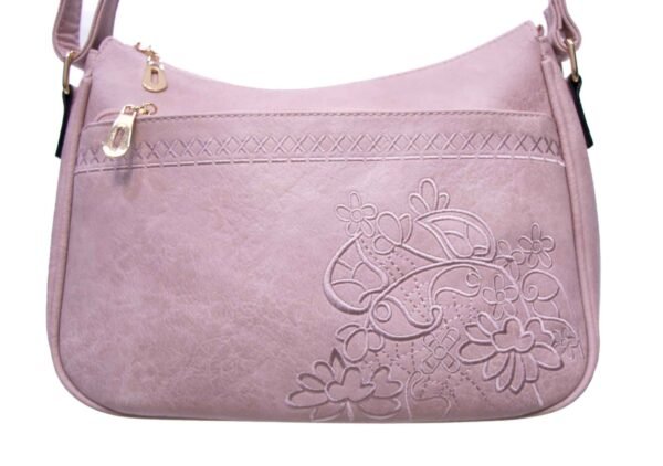 Sac bandoulière à triple compartiments avec décoration brodé - Rose Pastel – Image 7