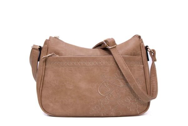 Sac bandoulière à triple compartiments avec décoration brodé - Taupe – Image 2