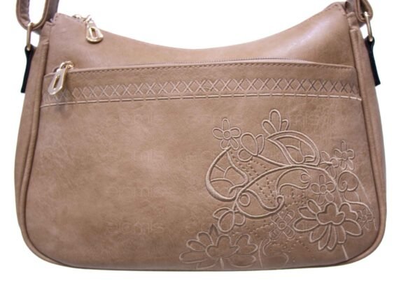 Sac bandoulière à triple compartiments avec décoration brodé - Taupe – Image 5