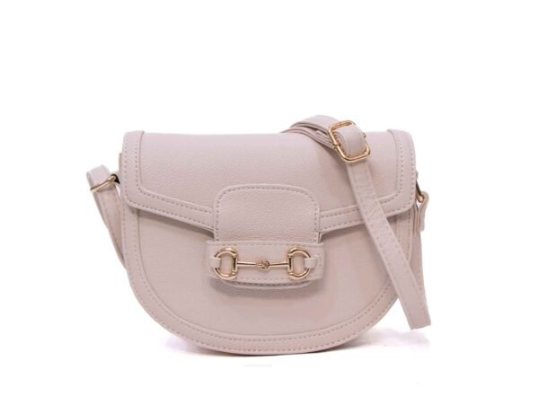 Petit sac bandoulière " OUDANNU " effet arrondi avec boucle décorative - Beige clair