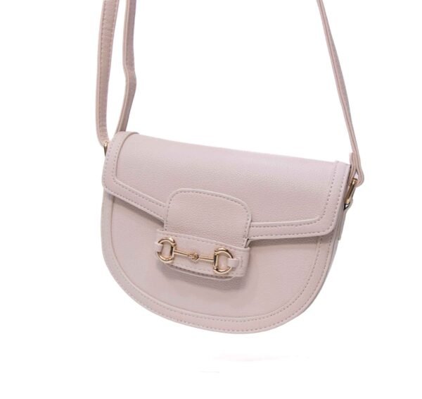 Petit sac bandoulière " OUDANNU " effet arrondi avec boucle décorative - Beige clair – Image 3