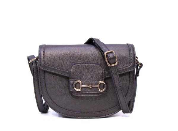 Petit sac bandoulière " OUDANNU " effet arrondi avec boucle décorative - Gris argenté