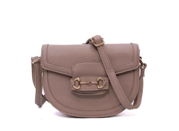 Petit sac bandoulière " OUDANNU " effet arrondi avec boucle décorative - Taupe