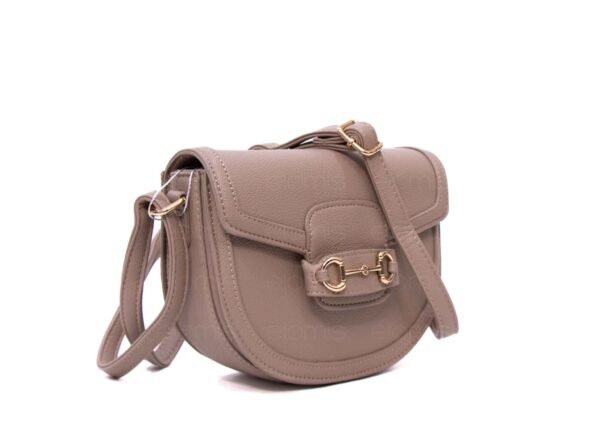 Petit sac bandoulière " OUDANNU " effet arrondi avec boucle décorative - Taupe – Image 2