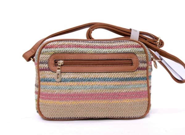 Sac bandoulière ” Parrot King ” effet arrondi à 4 compartiments en tissus – Multicolore 4 / Finitions marron – Image 4