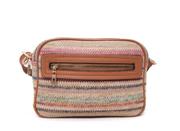 Sac bandoulière ” Parrot King ” effet arrondi à 4 compartiments en tissus – Multicolore 4 / Finitions marron – Image 3