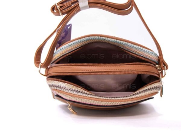 Sac bandoulière ” Parrot King ” effet arrondi à 4 compartiments en tissus – Multicolore 4 / Finitions marron – Image 6