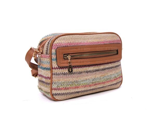 Sac bandoulière ” Parrot King ” effet arrondi à 4 compartiments en tissus – Multicolore 4 / Finitions marron