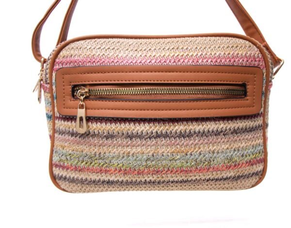 Sac bandoulière ” Parrot King ” effet arrondi à 4 compartiments en tissus – Multicolore 4 / Finitions marron – Image 5