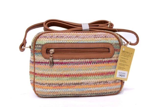 Sac bandoulière ” Parrot King ” effet arrondi à 4 compartiments en tissus – Multicolore 3 / Finitions marron – Image 5