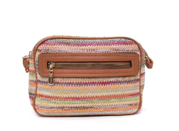 Sac bandoulière ” Parrot King ” effet arrondi à 4 compartiments en tissus – Multicolore 3 / Finitions marron – Image 4
