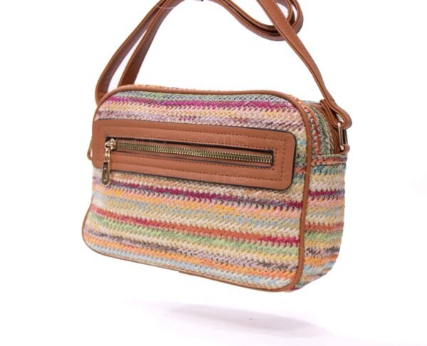 Sac bandoulière ” Parrot King ” effet arrondi à 4 compartiments en tissus – Multicolore 3 / Finitions marron – Image 2