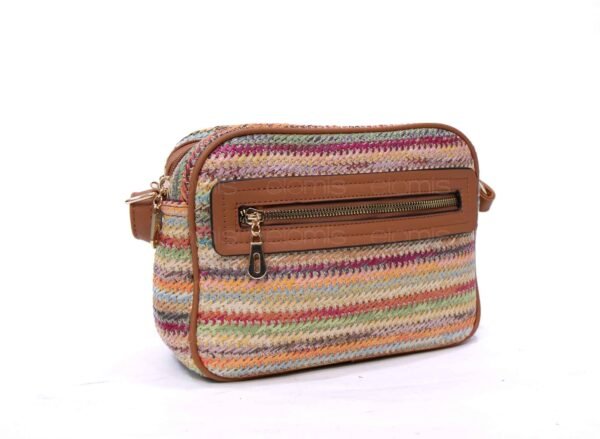 Sac bandoulière ” Parrot King ” effet arrondi à 4 compartiments en tissus – Multicolore 3 / Finitions marron