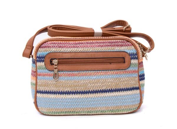 Sac bandoulière ” Parrot King ” effet arrondi à 4 compartiments en tissus – Multicolore 1 / Finitions marron – Image 6