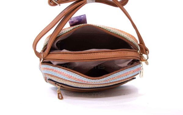 Sac bandoulière ” Parrot King ” effet arrondi à 4 compartiments en tissus – Multicolore 1 / Finitions marron – Image 5