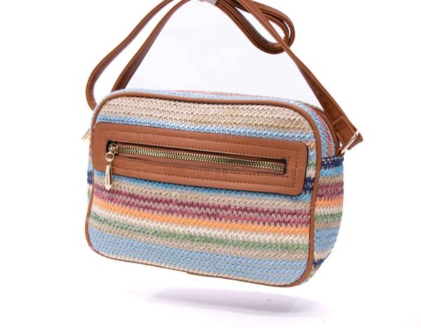 Sac bandoulière ” Parrot King ” effet arrondi à 4 compartiments en tissus – Multicolore 1 / Finitions marron – Image 2