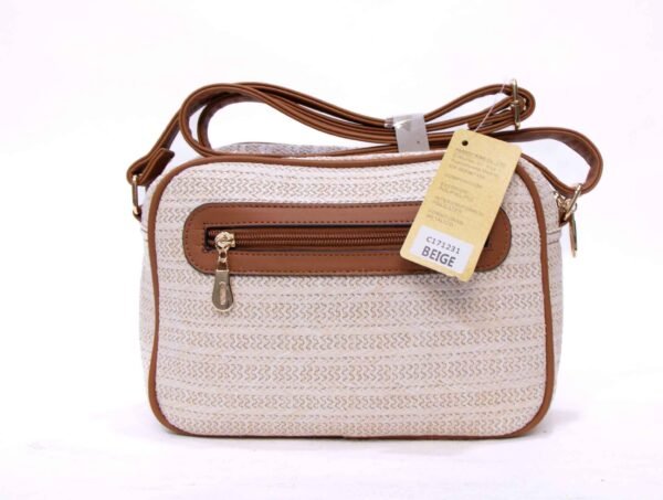 Sac bandoulière ” Parrot King ” effet arrondi à 4 compartiments – Beige / Finitions marron – Image 6