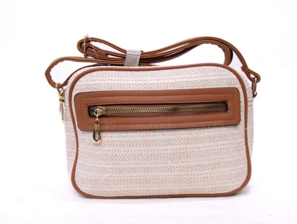 Sac bandoulière ” Parrot King ” effet arrondi à 4 compartiments – Beige / Finitions marron – Image 2
