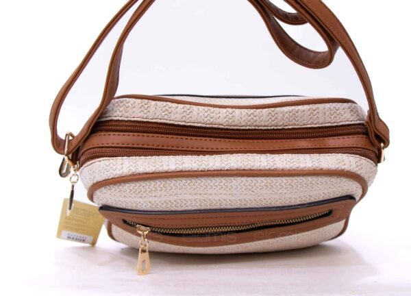 Sac bandoulière ” Parrot King ” effet arrondi à 4 compartiments – Beige / Finitions marron – Image 5