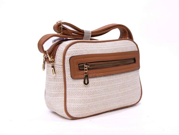 Sac bandoulière ” Parrot King ” effet arrondi à 4 compartiments – Beige / Finitions marron