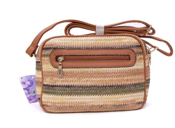 Sac bandoulière ” Parrot King ” effet arrondi à 4 compartiments en tissus – Nuances de beige 2 / Finitions marron – Image 6