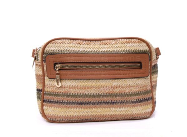 Sac bandoulière ” Parrot King ” effet arrondi à 4 compartiments en tissus – Nuances de beige 2 / Finitions marron – Image 4