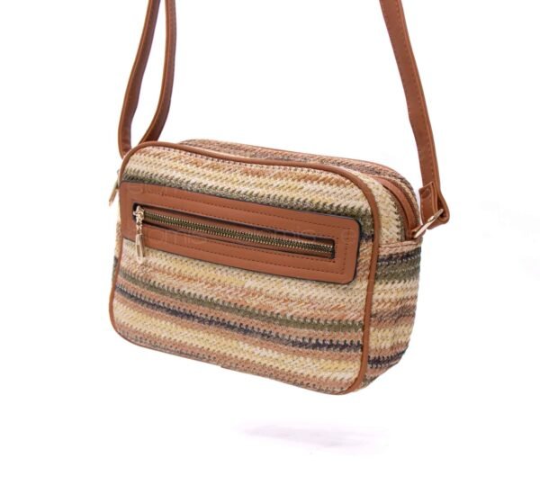Sac bandoulière ” Parrot King ” effet arrondi à 4 compartiments en tissus – Nuances de beige 2 / Finitions marron