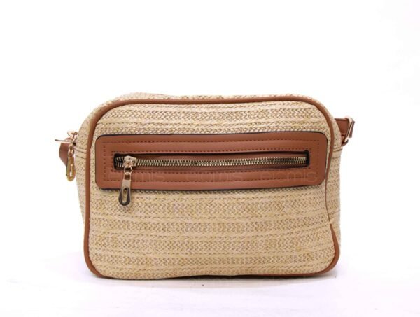 Sac bandoulière ” Parrot King ” effet arrondi à 4 compartiments en tissus – Pailleté / Finitions marron – Image 3