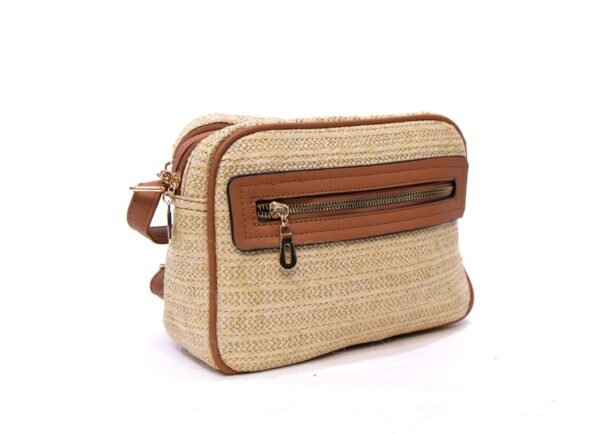 Sac bandoulière ” Parrot King ” effet arrondi à 4 compartiments en tissus – Pailleté / Finitions marron