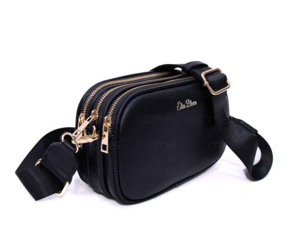 Petit sac bandoulière " Elisa Bag " effet arrondi à triple compartiments - Noir