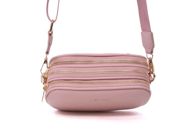 Petit sac bandoulière " Elisa Bag " effet arrondi à triple compartiments - Rose pastel – Image 5