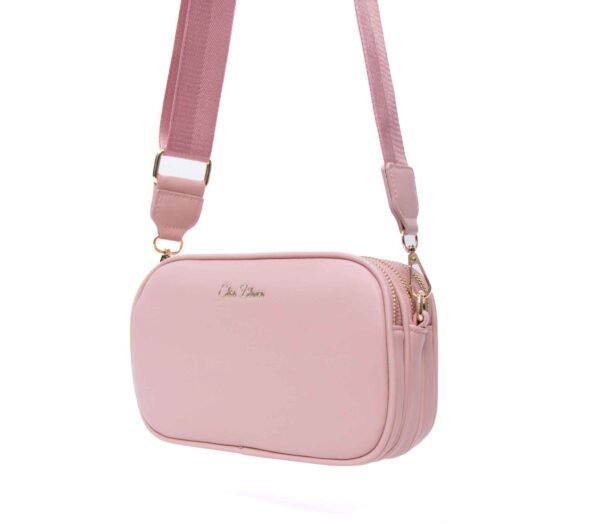 Petit sac bandoulière " Elisa Bag " effet arrondi à triple compartiments - Rose pastel – Image 4