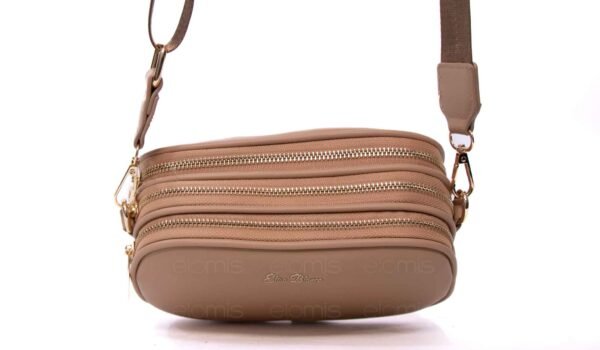 Petit sac bandoulière " Elisa Bag " effet arrondi à triple compartiments - Taupe – Image 3