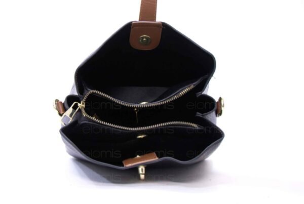 Petit sac bourse " Fashion Bag " à triple compartiments - Noir / finitions marron – Image 6