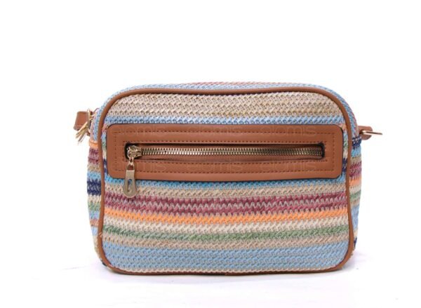 Sac bandoulière ” Parrot King ” effet arrondi à 4 compartiments en tissus – Multicolore 1 / Finitions marron – Image 3