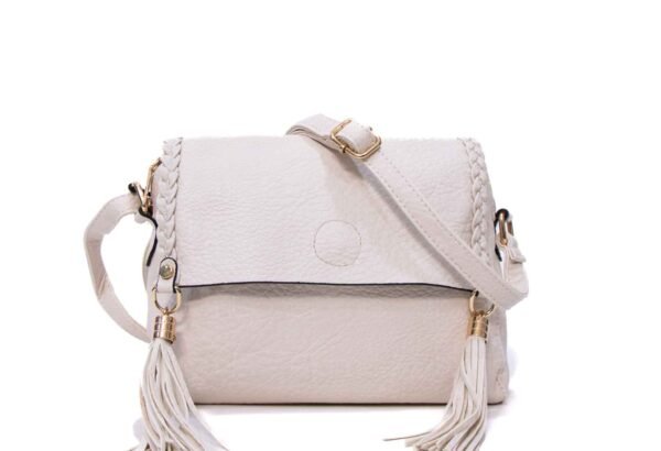 Petit sac bandoulière "Oudannu" avec décoration tréssé sur les deux côtés - Beige clair – Image 3