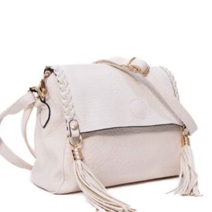 Petit sac bandoulière "Oudannu" avec décoration tréssé sur les deux côtés - Beige clair