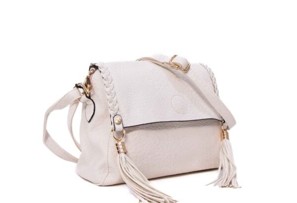 Petit sac bandoulière "Oudannu" avec décoration tréssé sur les deux côtés - Beige clair