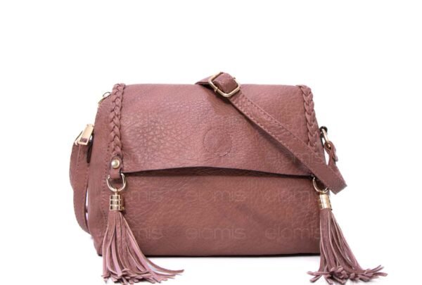 Petit sac bandoulière "Oudannu" avec décoration tréssé sur les deux côtés - Rose foncé (argile) – Image 2